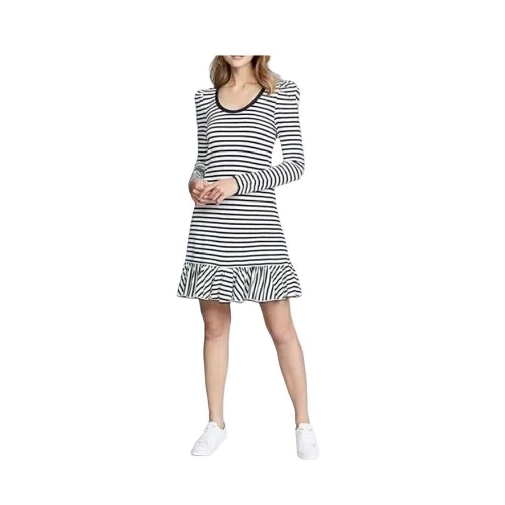Alexis Loza Dress Size XS  White Navy Striped Knit Long Sleeve Preppy